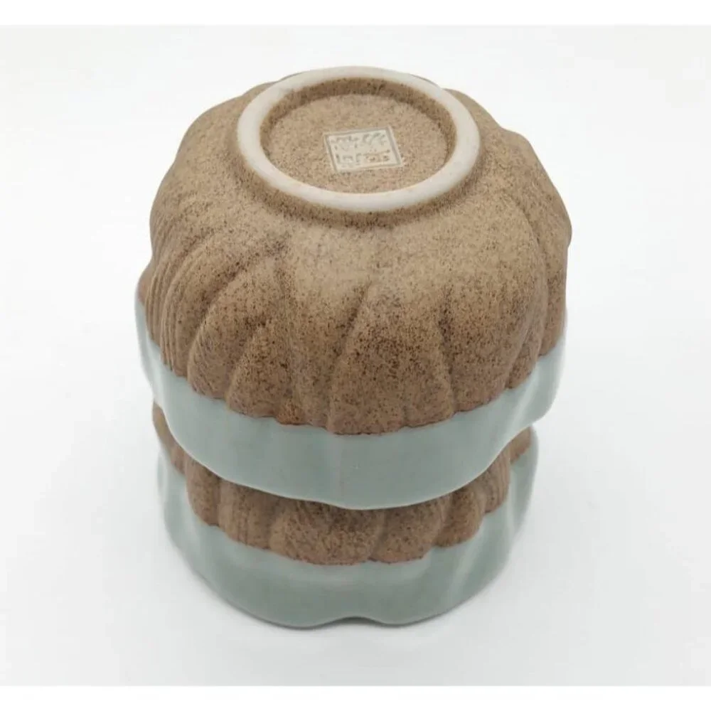2 Small Celadon Flower Bloom Two-Tone Ceramic Bowls